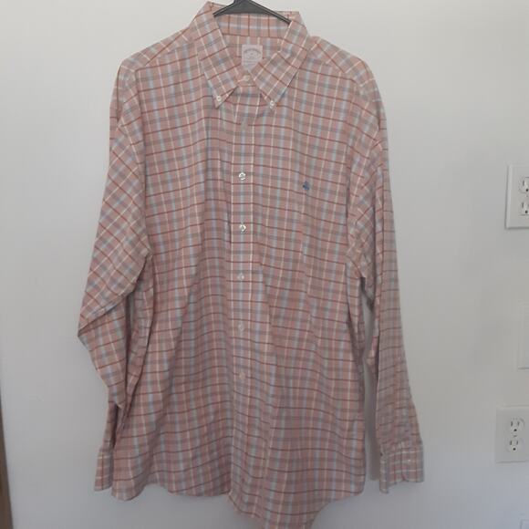 Brooks Brothers Shirt Mens XL Orange Plaid 346 Non-Iron Button Up Long Sleeve - Picture 1 of 9